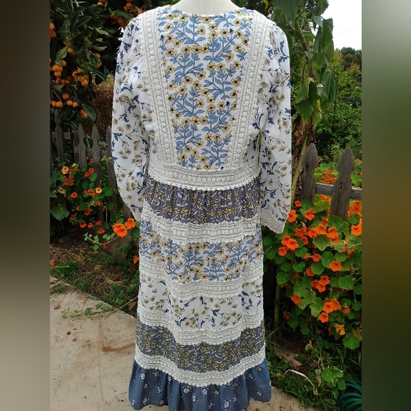 Anthropologie Fall Dress Cottagecore Peasant Floral 12 Crochet Boho Maxi Lace L - Picture 9 of 16